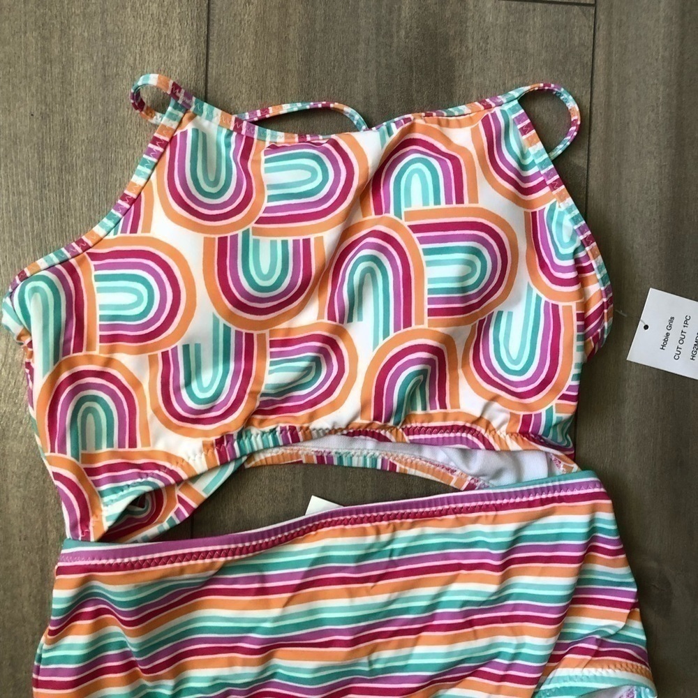 Hobie Rainbows Striped Pink One Piece Swimsuit 10 - Picture 3 of 8